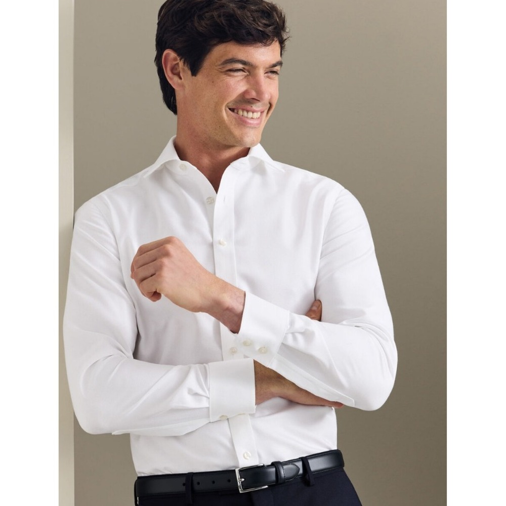 Charles Tyrwhitt Mens White Non-Iron Trafalgar Weave Slim Fit Shirt 15/34 NWT